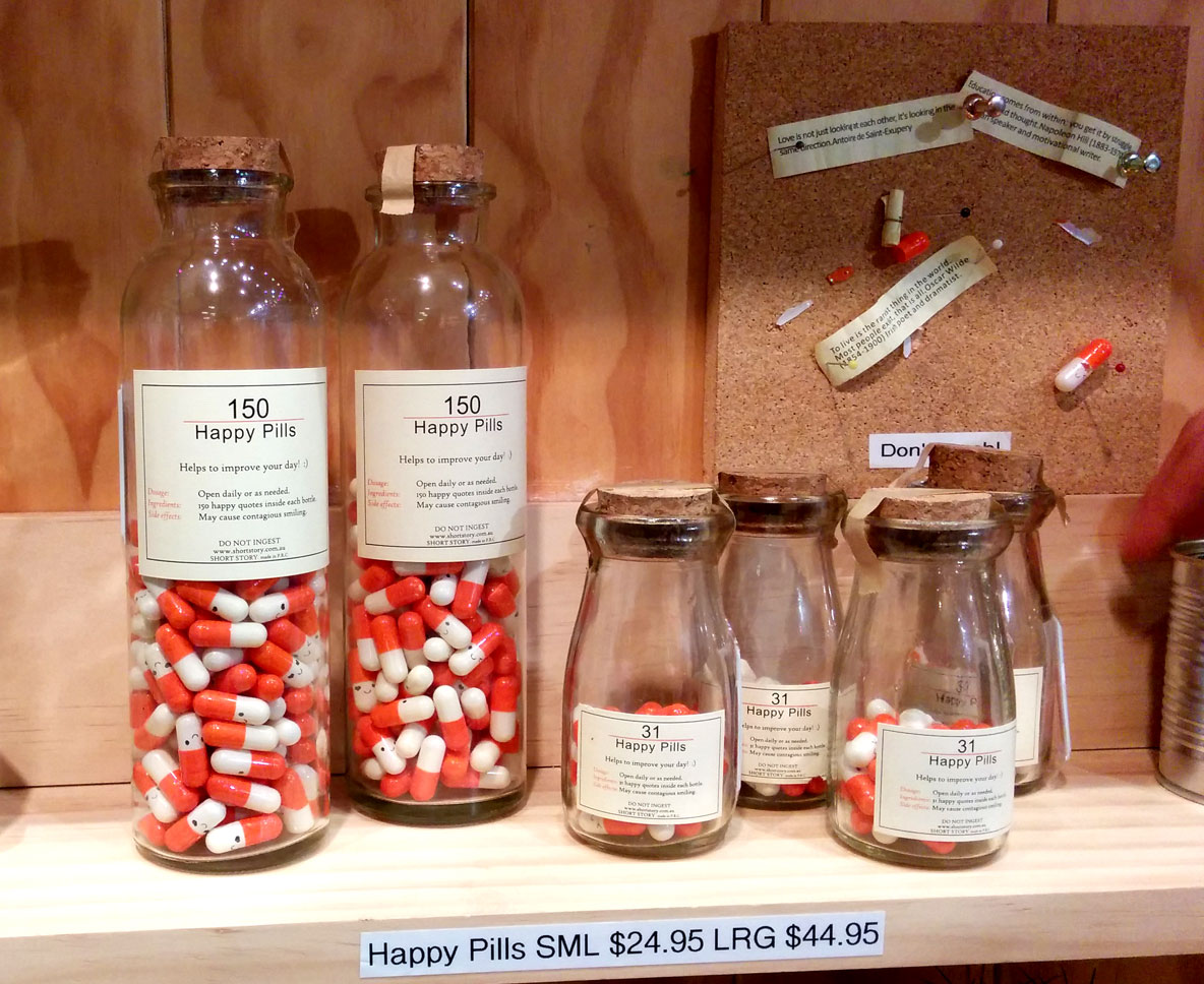 Found a great little shop of knick knacks, gift ideas, coffee table books...you know, the kind of shit I love to peruse. I enjoyed these happy pills especially.