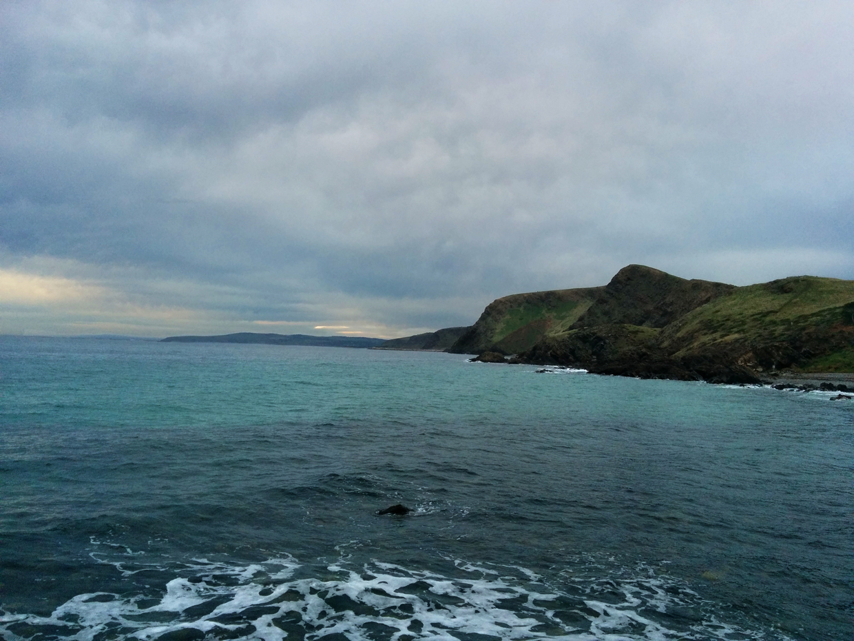 View down the coast, and the variable waters