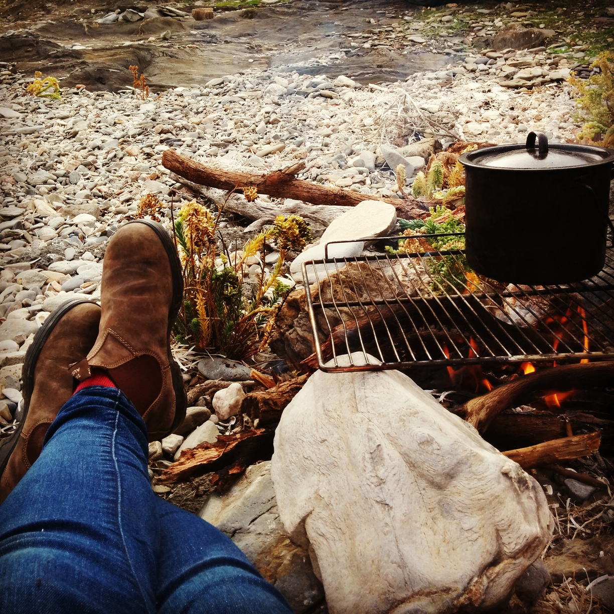 Eating my sandwich (not pictured) by the little campfire. Pure bliss